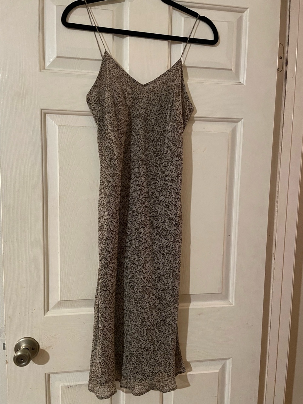 Vintage Ann Taylor 100 Silk Abstract Animal Print Slip Midi Maxi Dress 6 Taupe